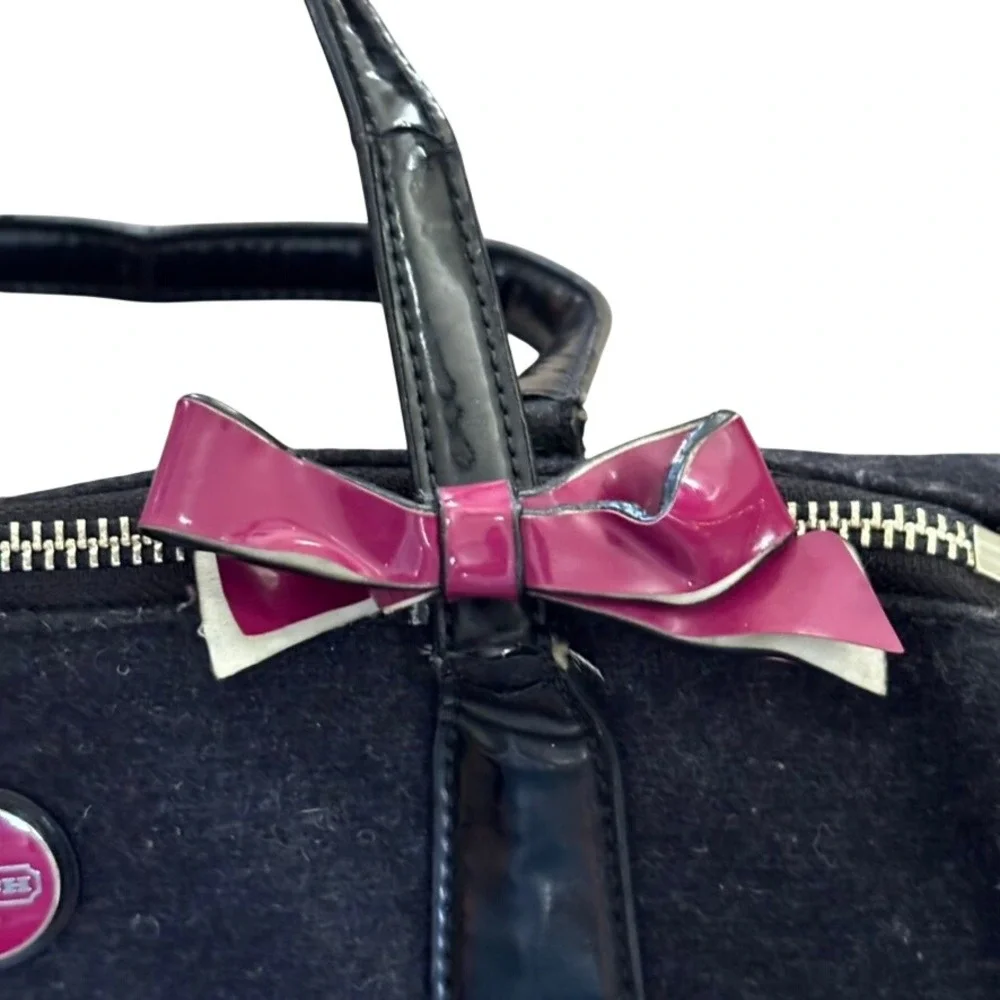 Coach Signature Wool Stripe Satchel‎ Passion Berry Charcoal F24784